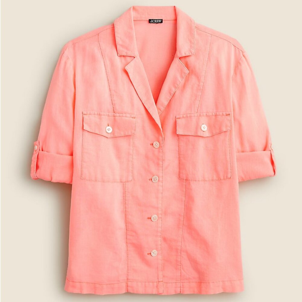 J. Crew Camp Collar Shirt in Featherweight Linen NWT (sold out online)